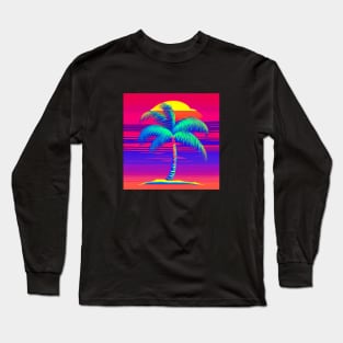 Palm Tree Paradise - Bright Colors on a Black Background Long Sleeve T-Shirt